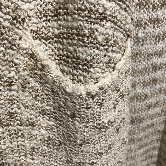 Fylo London Women’s S Creme/Tan Stripe w/ Gold Metallics Knit Hooded Cardigan - Picture 8 of 10